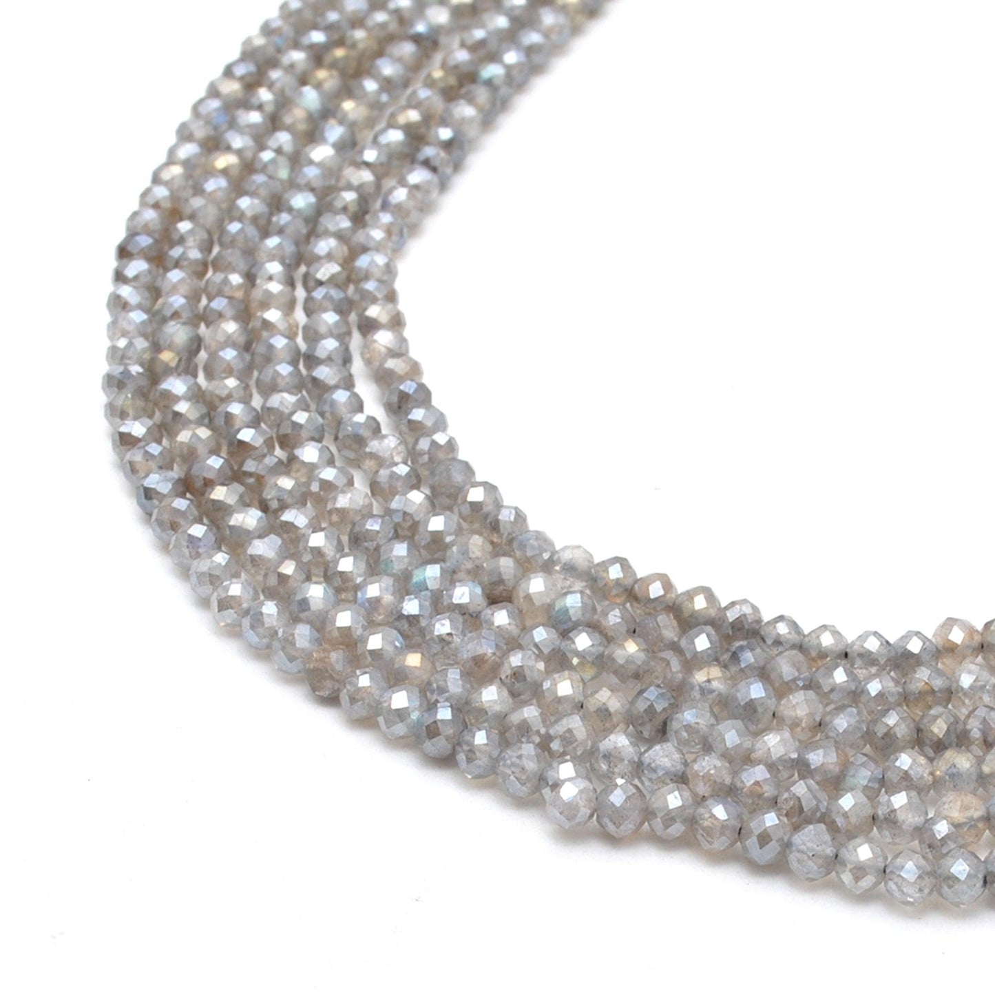 Labradorite faceted round beads - side profile blue green flash