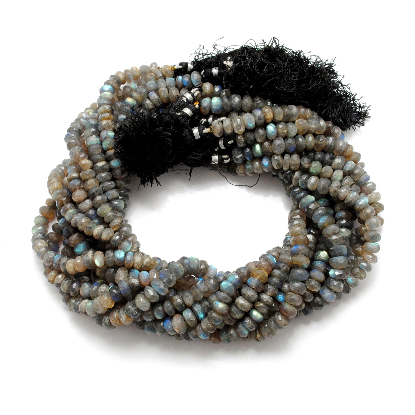 Labradorite faceted tyre beads 8mm - side profile flash view