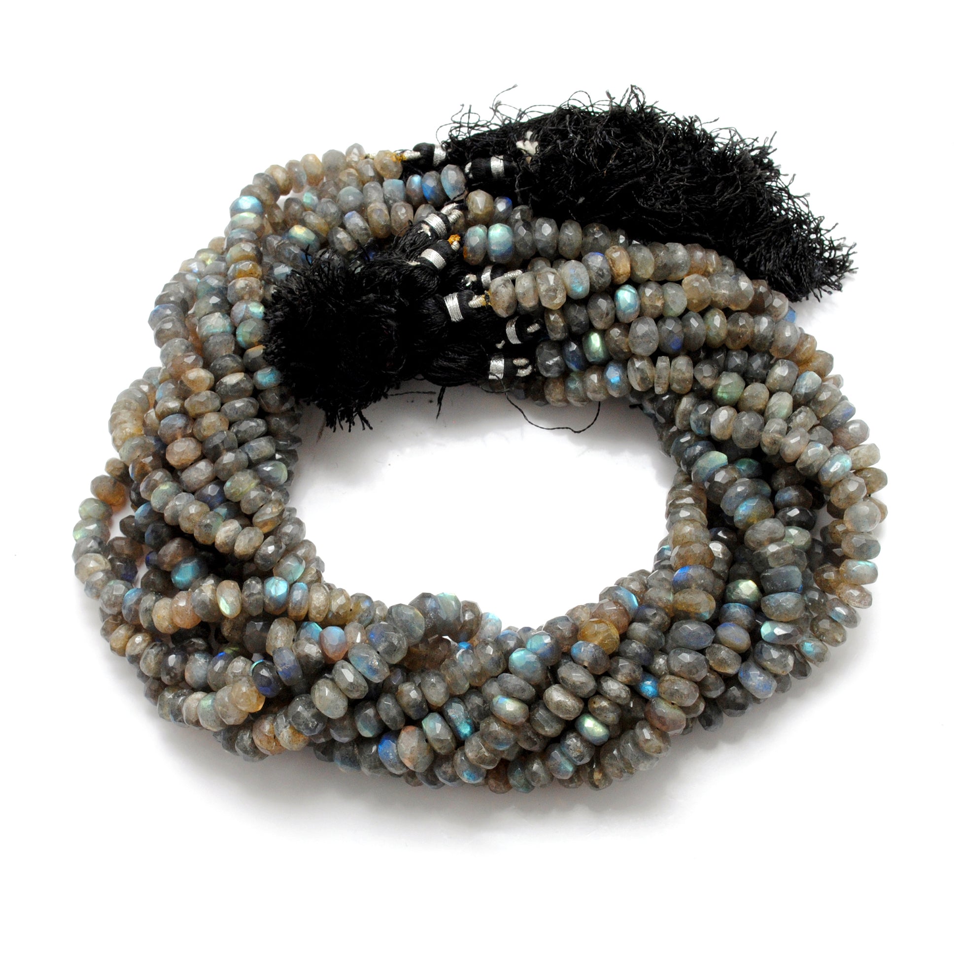 Labradorite faceted tyre beads 8mm - side profile flash view