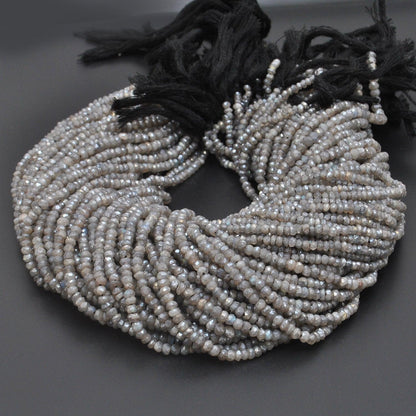 Labradorite rondelle beads - close-up labradorescence color flash
