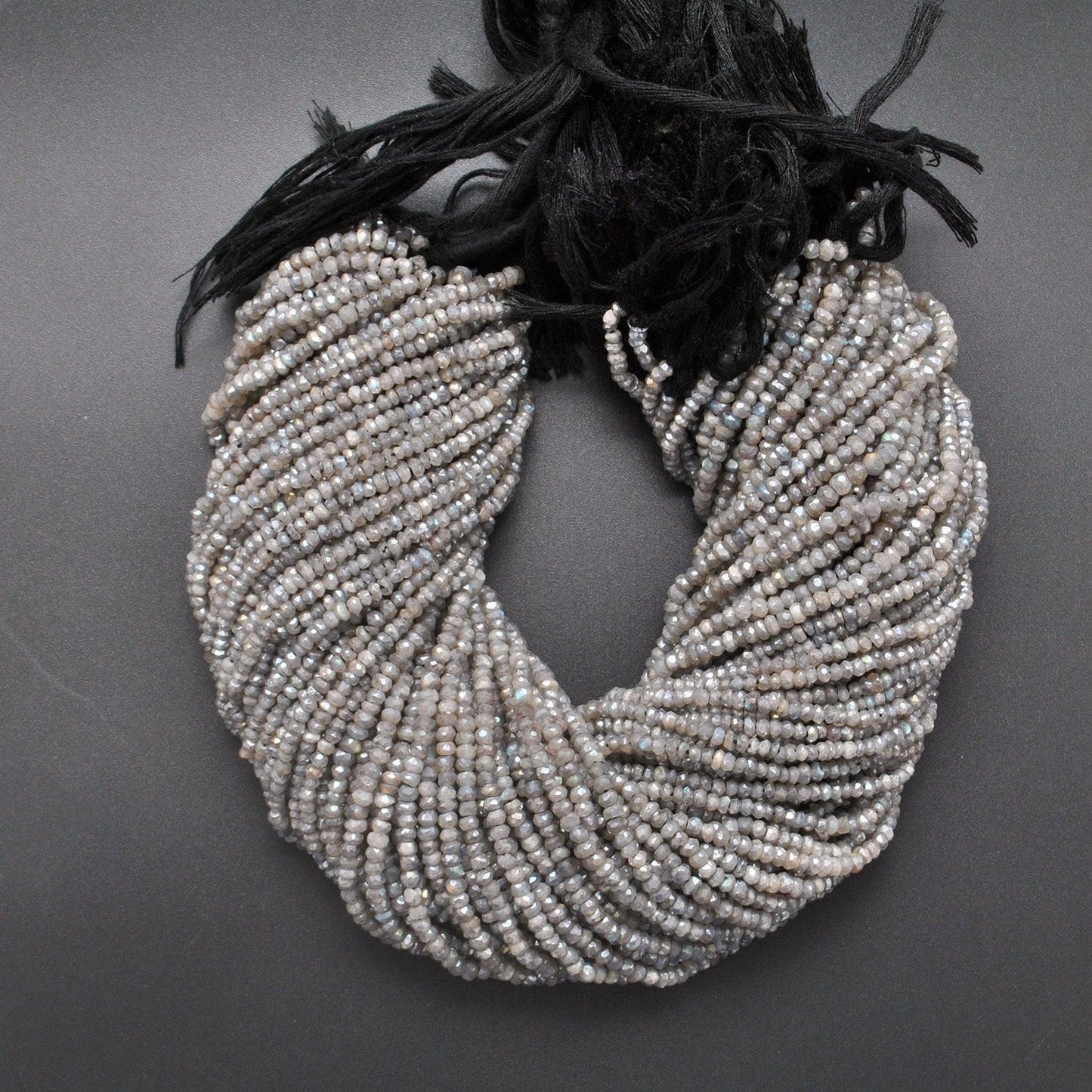 Labradorite rondelle faceted strand - overhead flat lay boho
