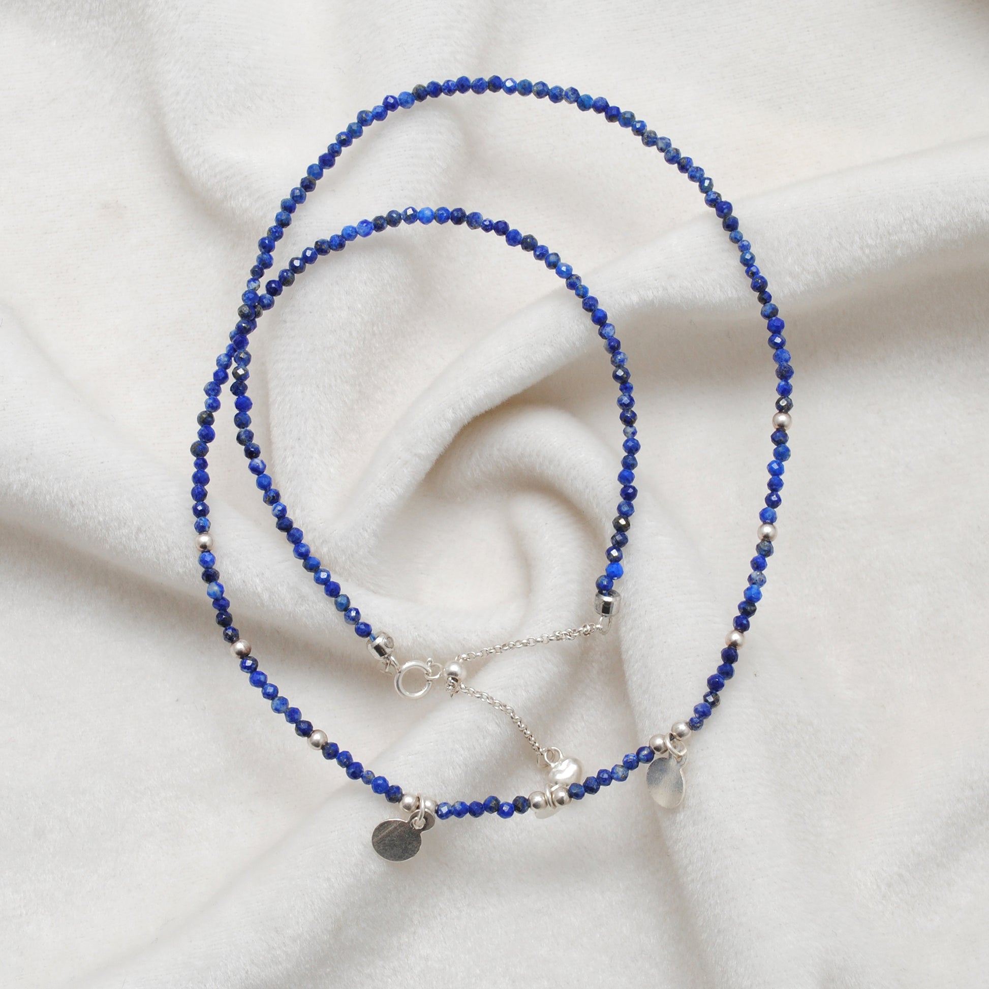 Lapis Lazuli Charm Strand Necklace - Side Profile Deep Blue