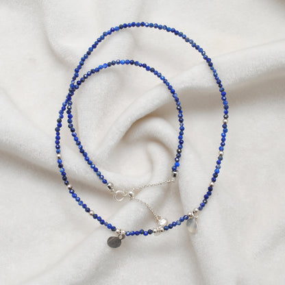 Lapis Lazuli Charm Strand Necklace - Side Profile Deep Blue