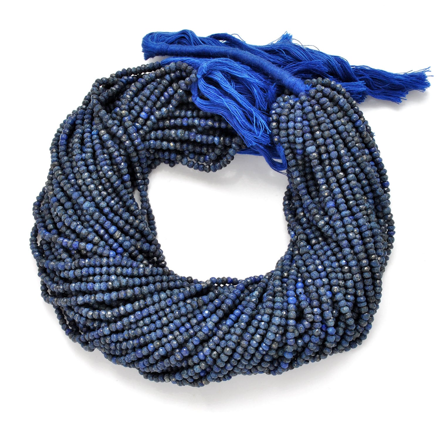 Lapis lazuli rondelle beads - close-up deep blue pyrite flecks