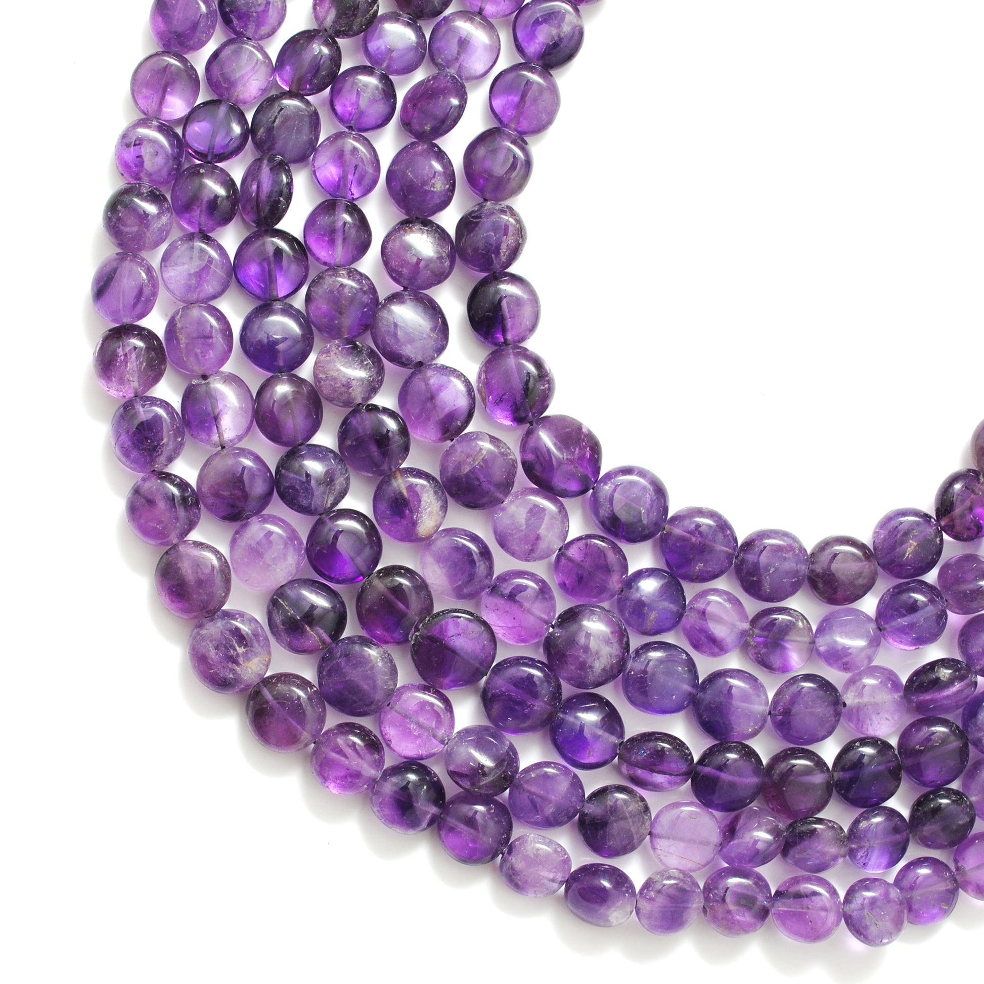 Large amethyst coin beads 10-11mm - close-up rich purple color