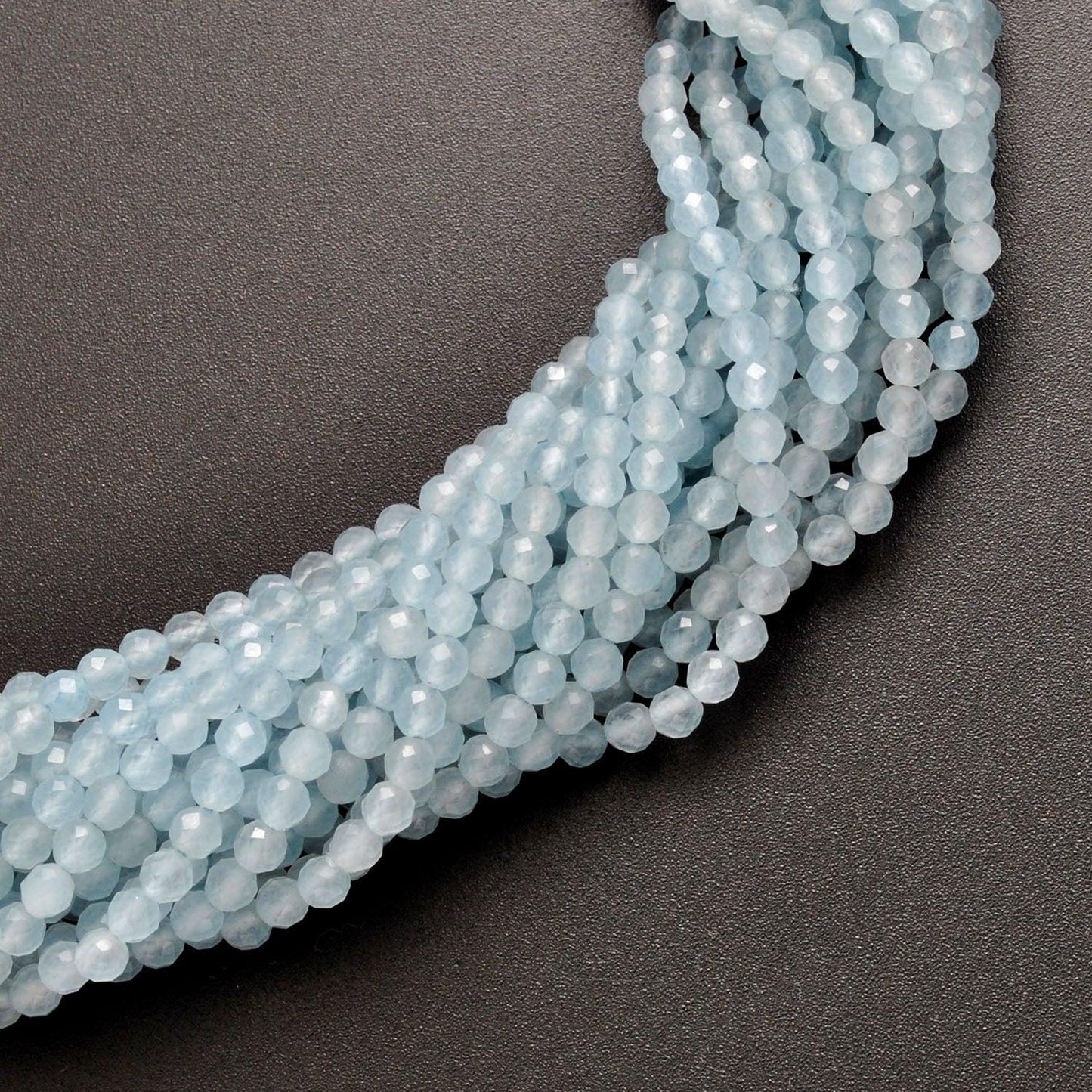 Light blue quartz faceted strand 13.5 inch - overhead flat lay
