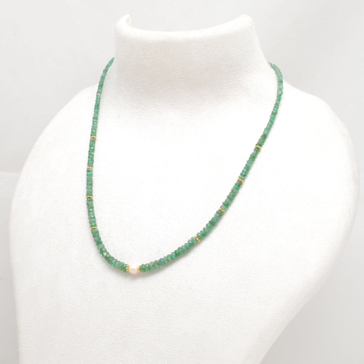 Micro-Cut Emerald Beaded Necklace - Close-Up Precision Faceted Bead