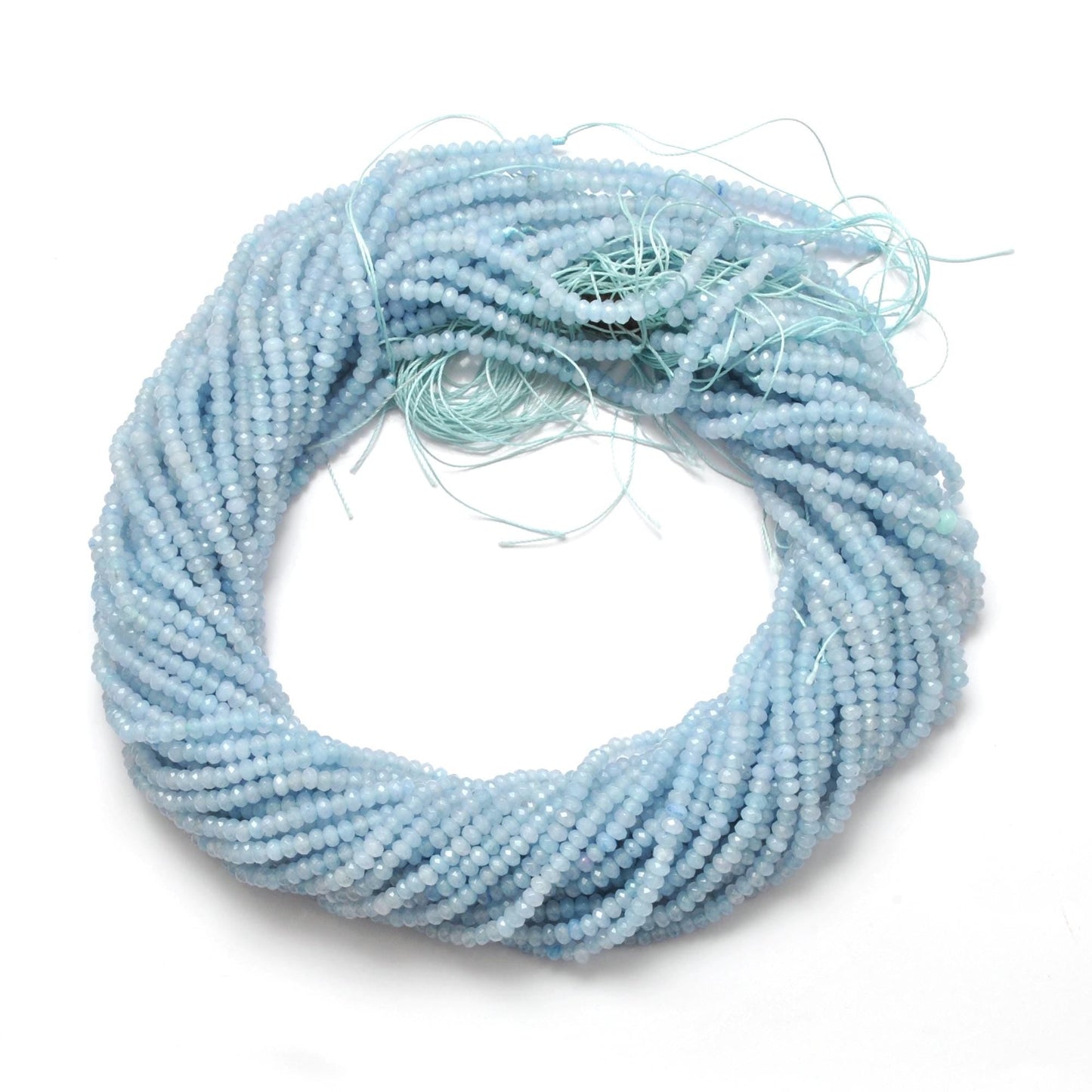 Milky aqua quartz rondelle beads - close-up translucent aqua glow