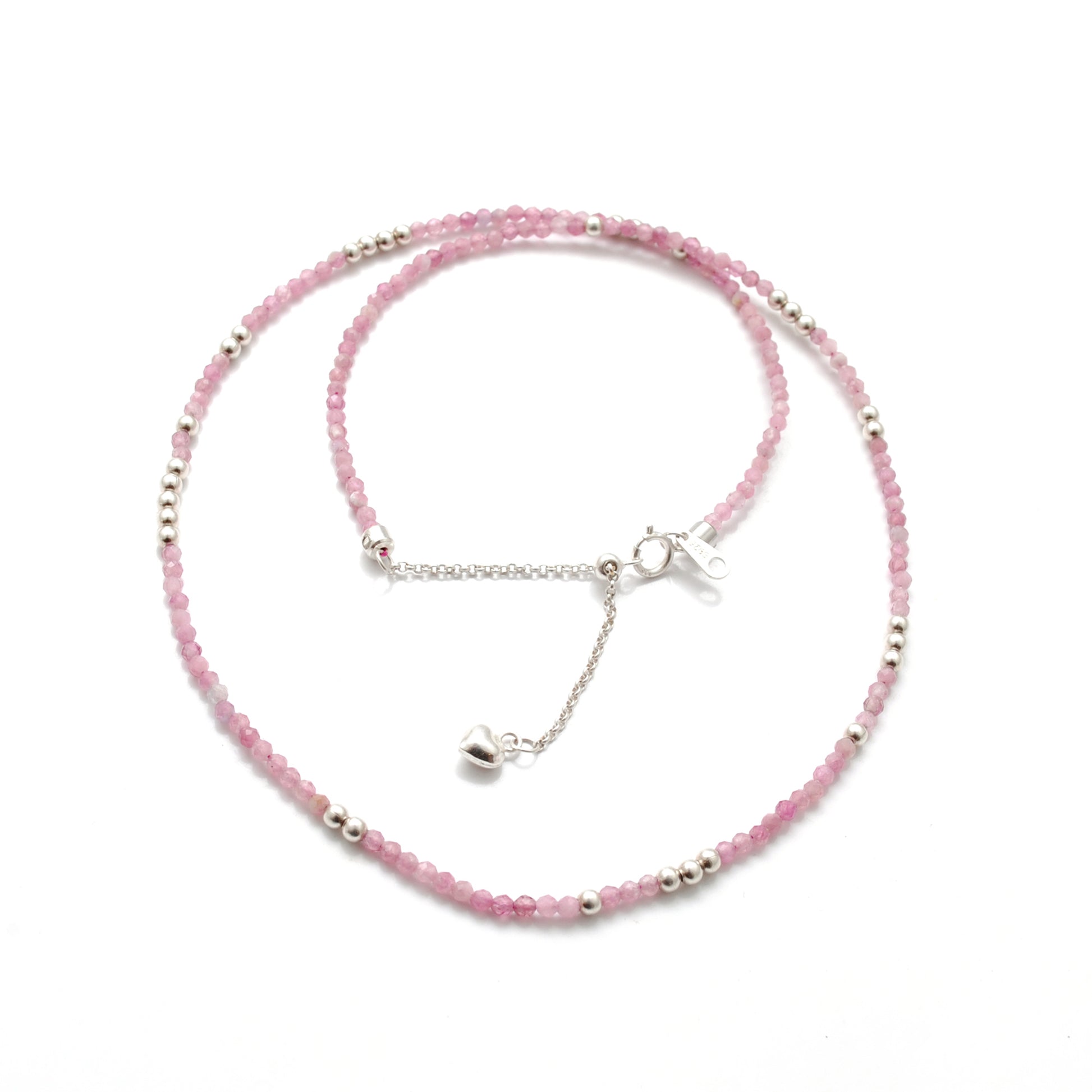 Minimalist Pink Tourmaline Beaded Necklace - Close-Up Bead Detail