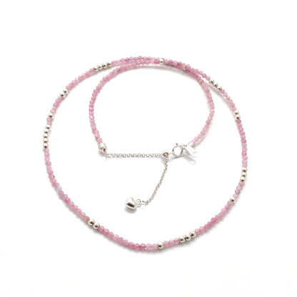 Minimalist Pink Tourmaline Beaded Necklace - Close-Up Bead Detail