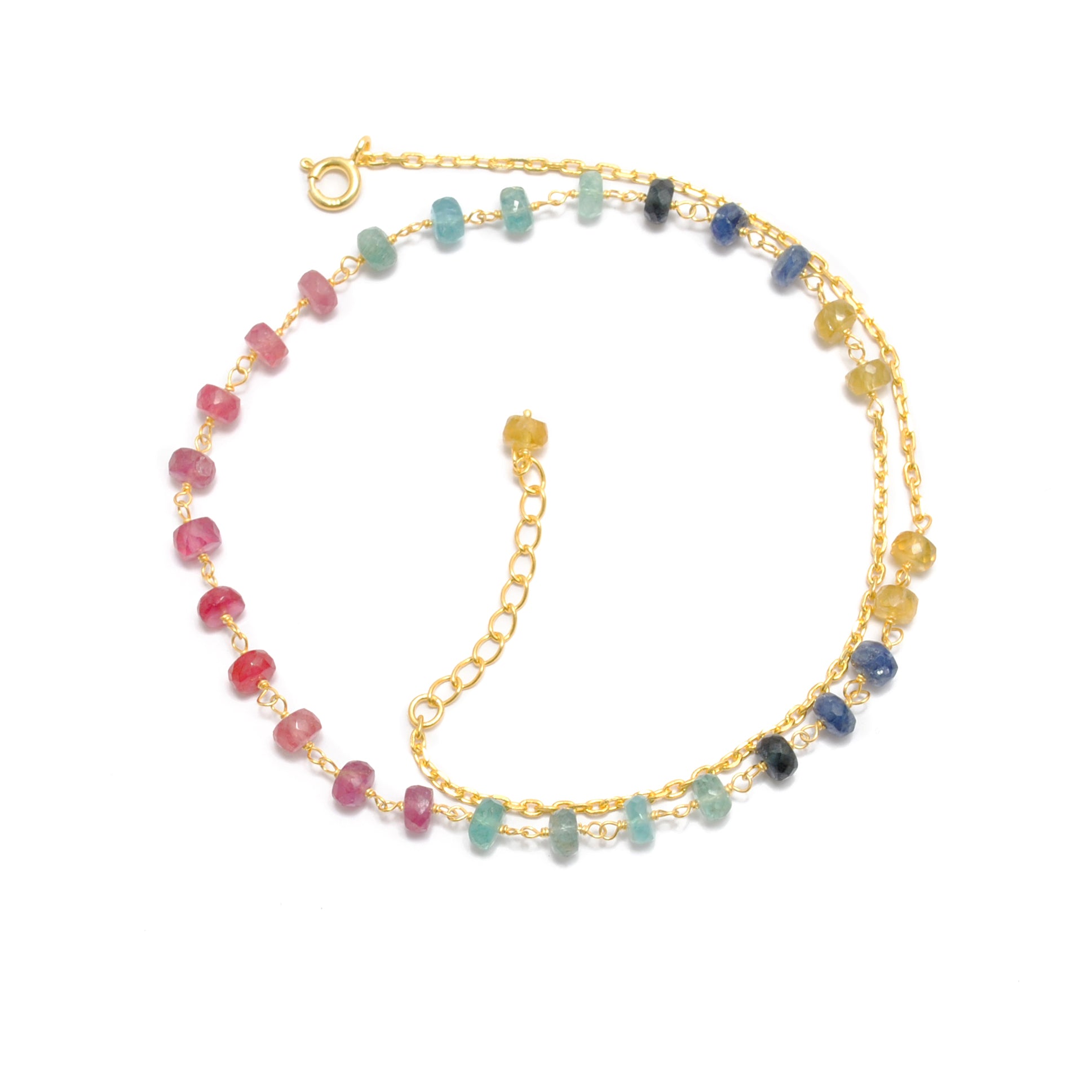 Multi-Color Sapphire 5mm Gold Necklace September Birthstone - Clasp Detail