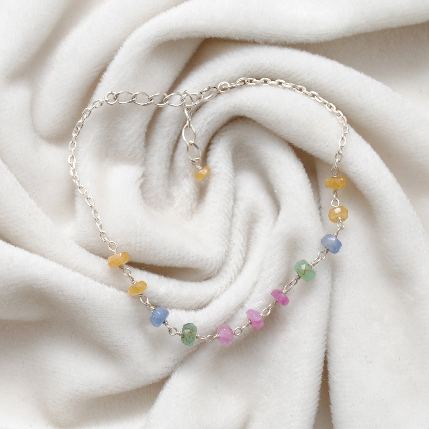 Multi-Color Sapphire Beaded Bracelet - Lifestyle Flat Lay View