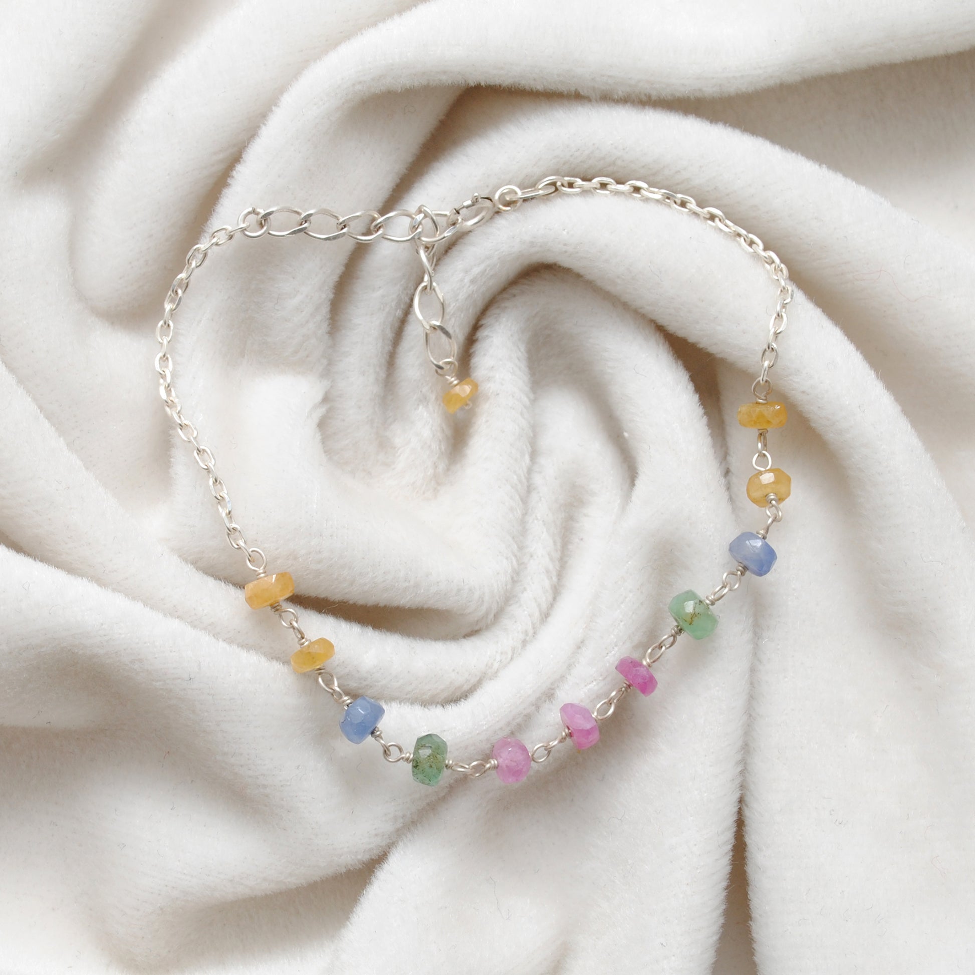 Multi-Color Sapphire Beaded Bracelet - Lifestyle Flat Lay View