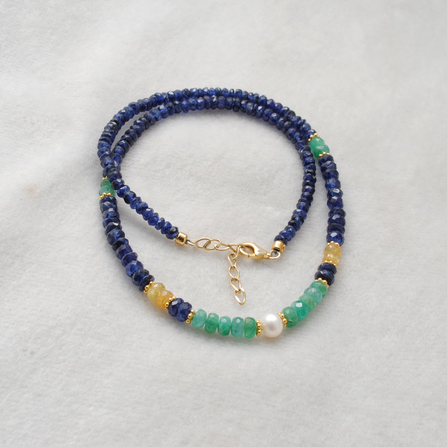 Multi-Color Sapphire Beaded Necklace - Close-Up Bead Color Detail