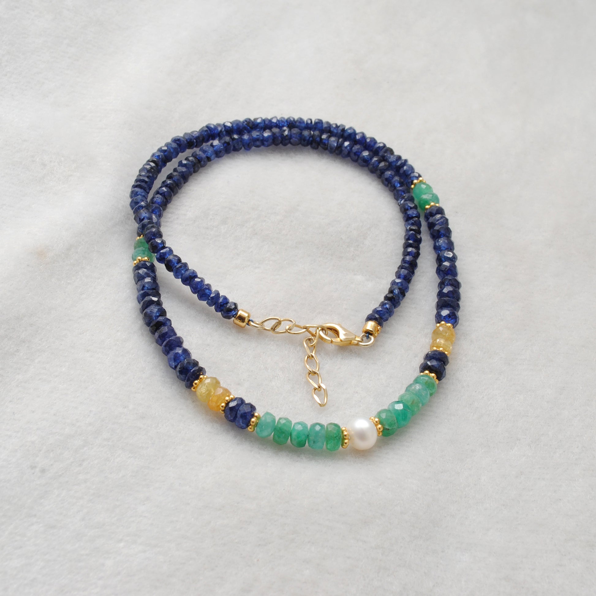 Multi-Color Sapphire Beaded Necklace - Close-Up Bead Color Detail