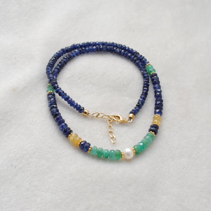 Multi-Color Sapphire Beaded Necklace - Close-Up Bead Color Detail