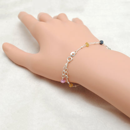 Multi-Color Sapphire Faceted Beaded Bracelet - Side Profile Rainbow