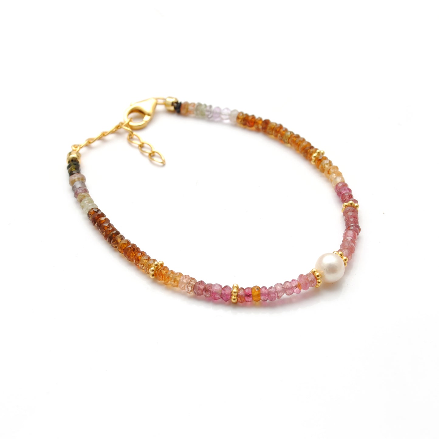 Multi-Color Tourmaline Pearl Bracelet - Side Profile Gemstone