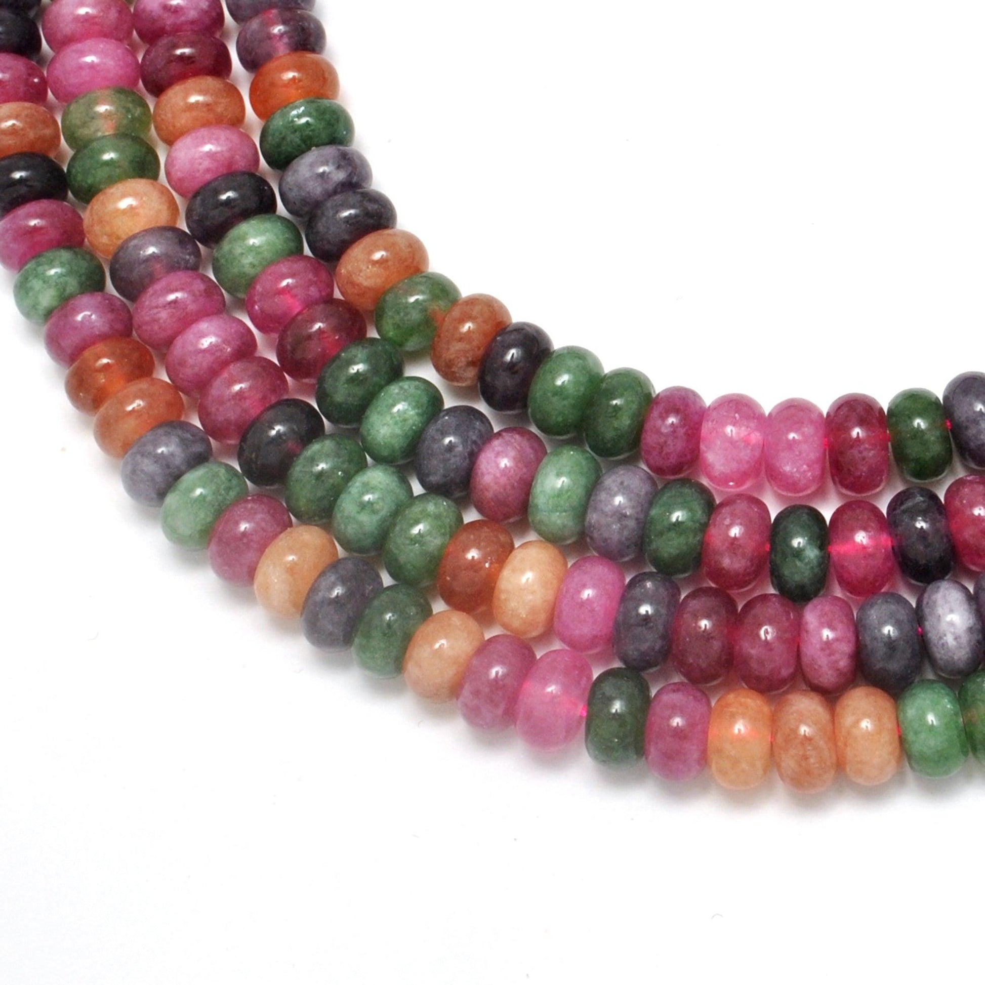 Multi quartz plain rondelle beads 8mm 15 inch strand - front view rainbow