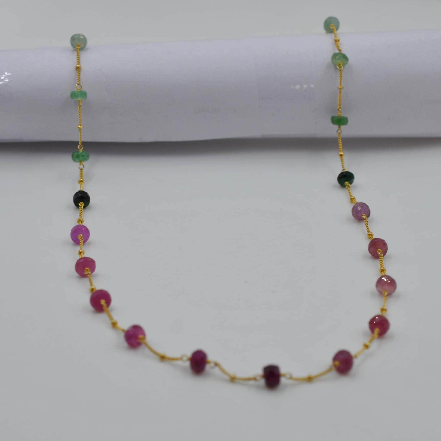 Multi Sapphire 6mm Strand Necklace - Side Profile Rainbow Gemstone