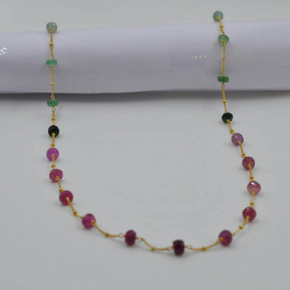Multi Sapphire 6mm Strand Necklace - Side Profile Rainbow Gemstone