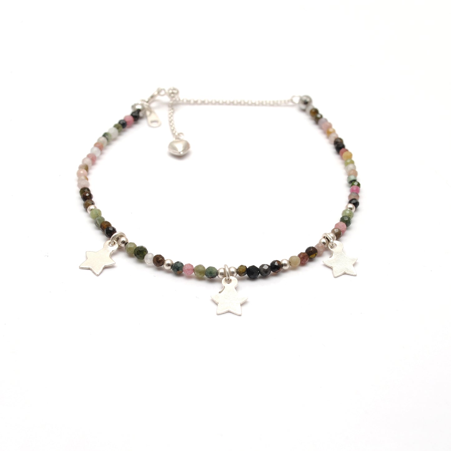 Multi Tourmaline 2mm Charm Bracelet October Birthstone - Side Profile