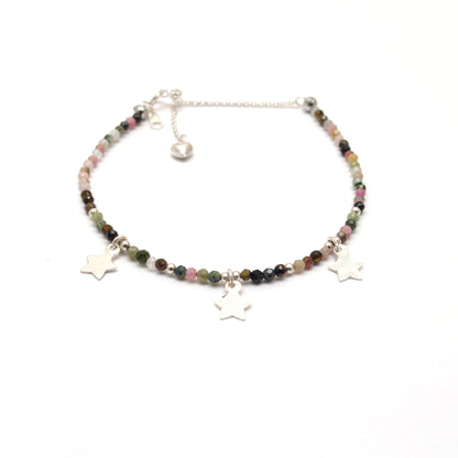 Multi Tourmaline 2mm Charm Bracelet October Birthstone - Side Profile