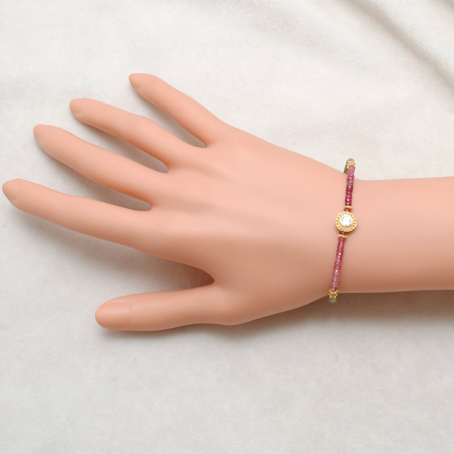 Multi Tourmaline Diamond Beaded Bracelet - Lifestyle Flat Lay View