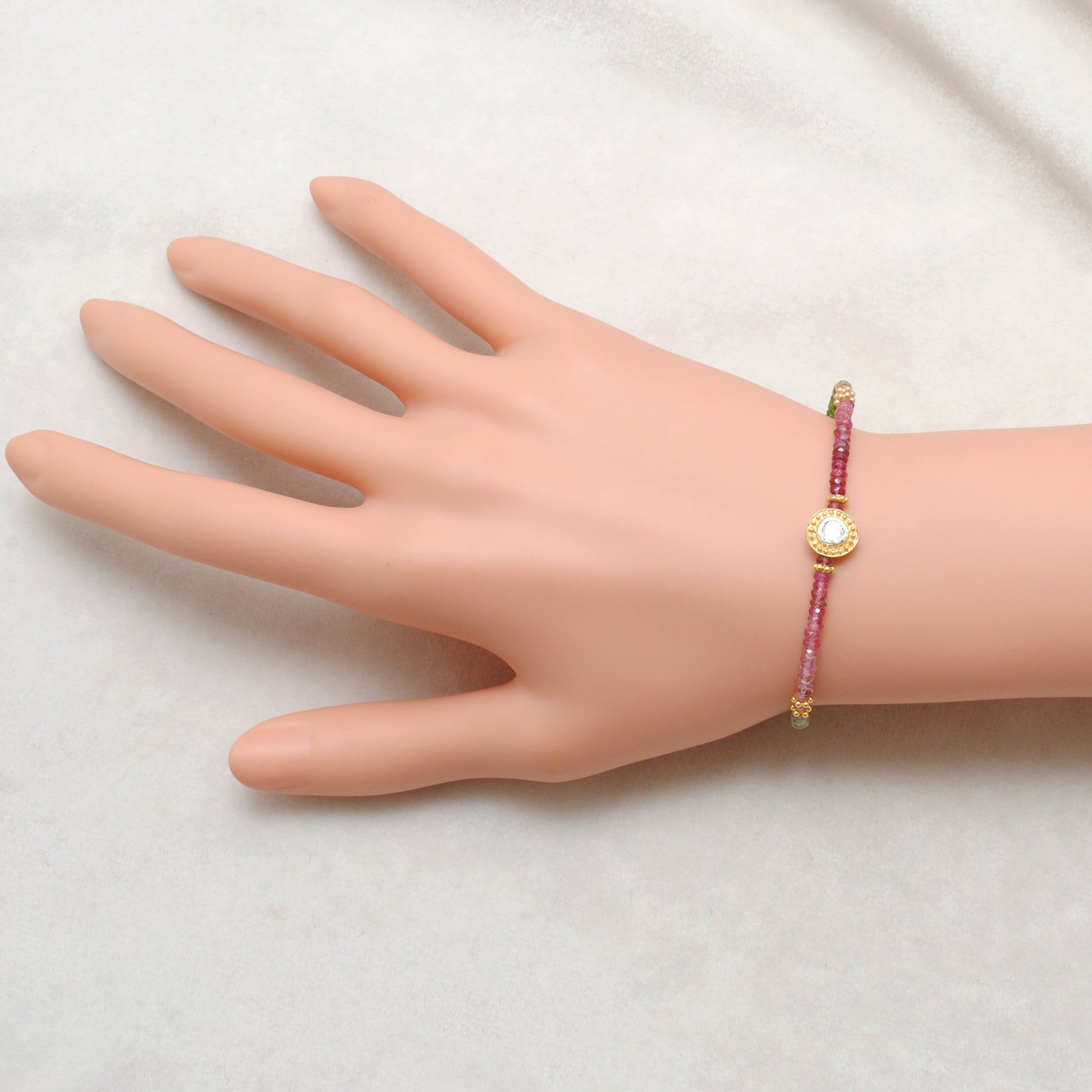 Multi Tourmaline Diamond Beaded Bracelet - Lifestyle Flat Lay View