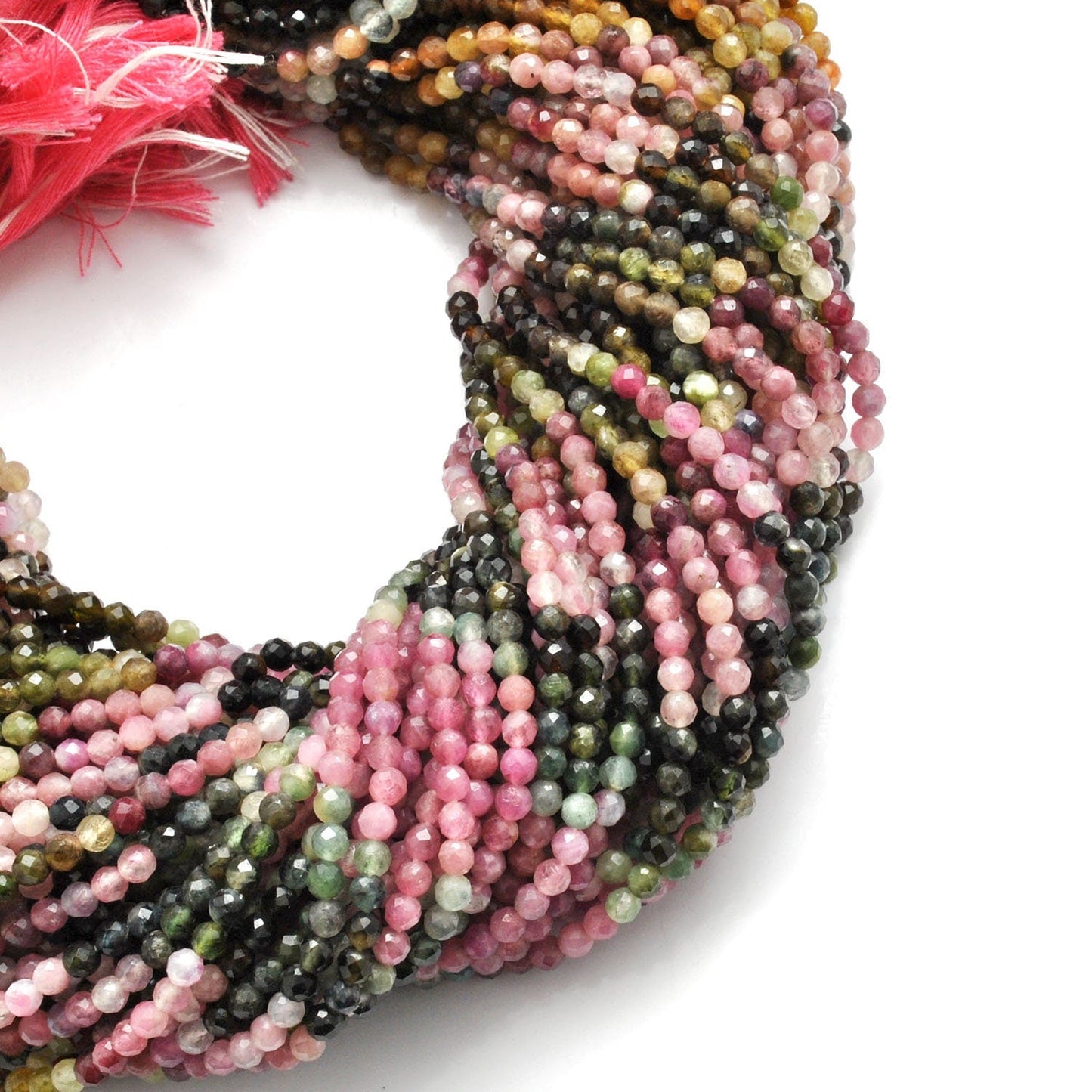 Multi tourmaline faceted round beads October birthstone - side view