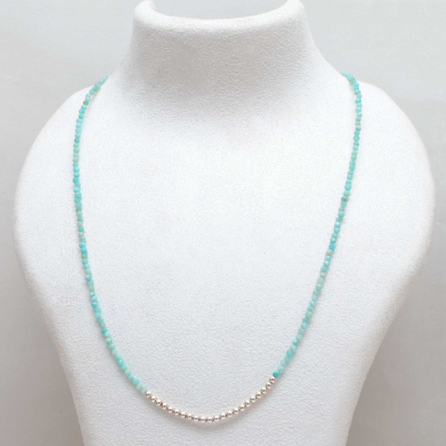 Natural Amazonite Faceted Beaded Charm Necklace - Front View Handmade