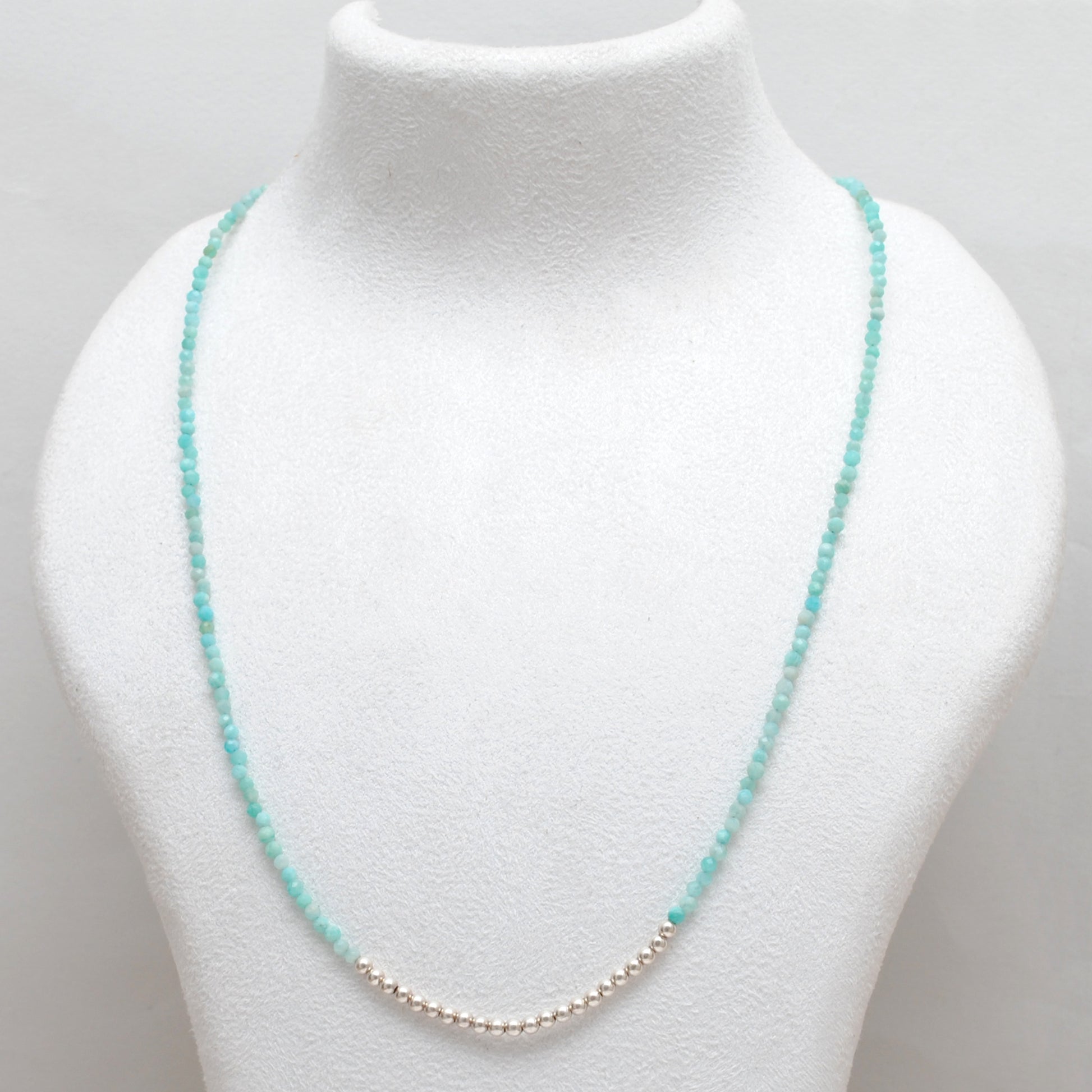 Natural Amazonite Faceted Beaded Charm Necklace - Front View Handmade