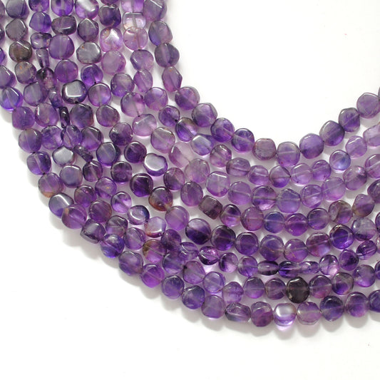 Natural amethyst coin beads 6-7mm 16 inch strand - front view center drilled