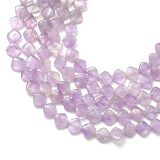 Natural amethyst cushion cut beads 12mm 17 inch strand - front view