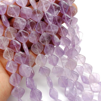 Natural amethyst cushion cut beads 17 inch strand - overhead flat lay