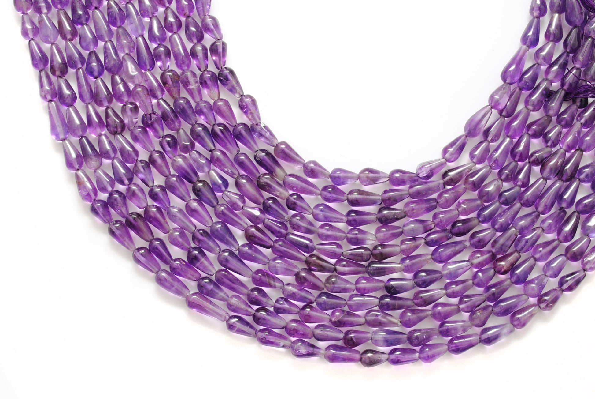 Natural amethyst drop beads 5x8-6x11mm straight drilled 14 inch - front