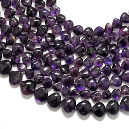 Natural amethyst heart beads 10mm 14 inch strand - front view romantic