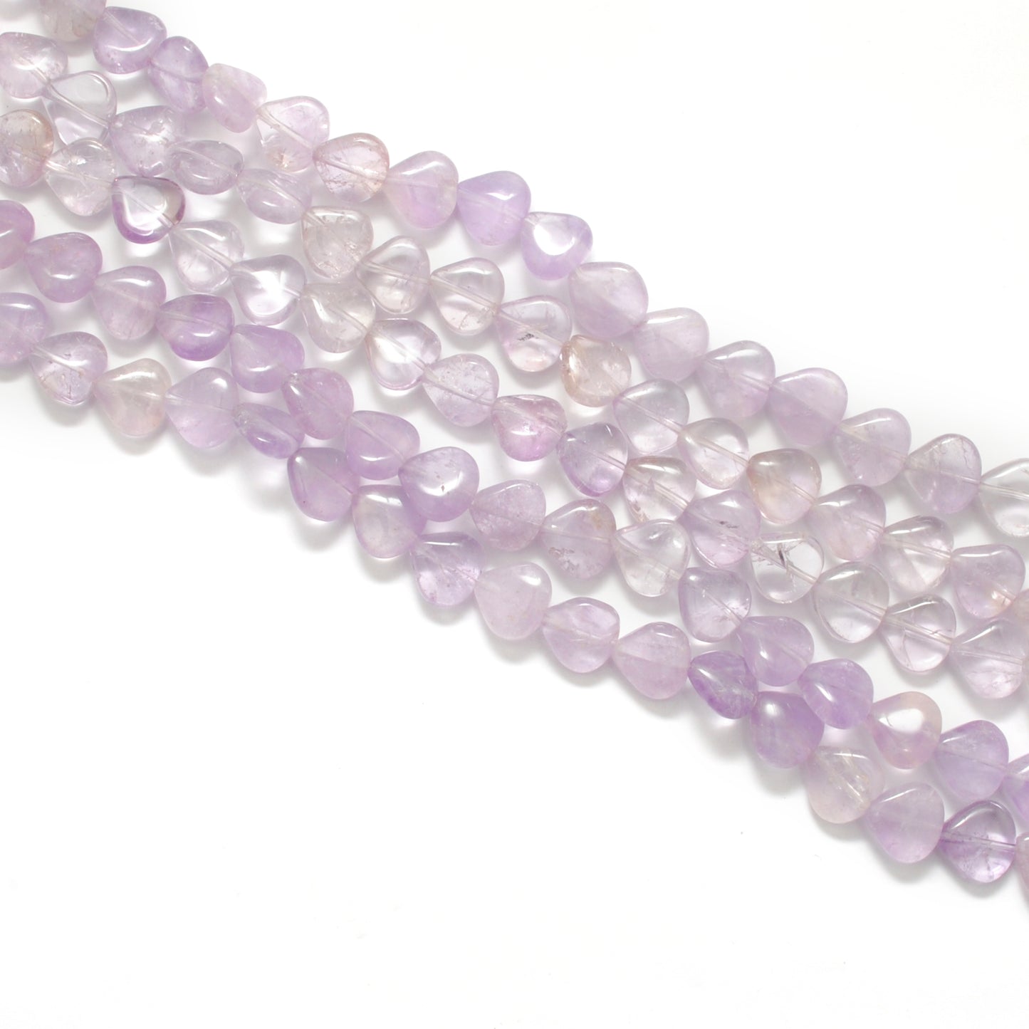 Natural amethyst heart beads 14 inch strand - overhead flat lay