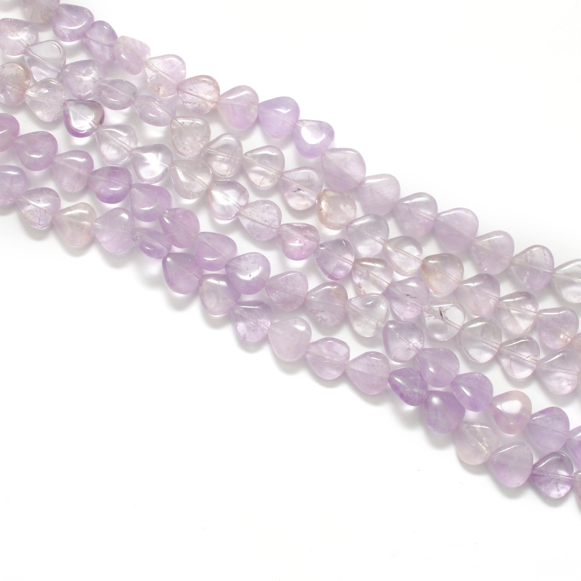 Natural amethyst heart beads 14 inch strand - overhead flat lay