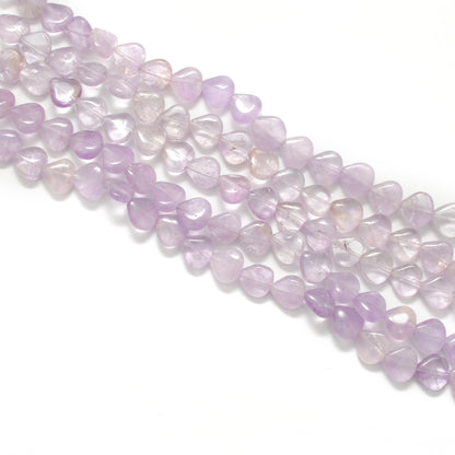Natural amethyst heart beads 14 inch strand - overhead flat lay