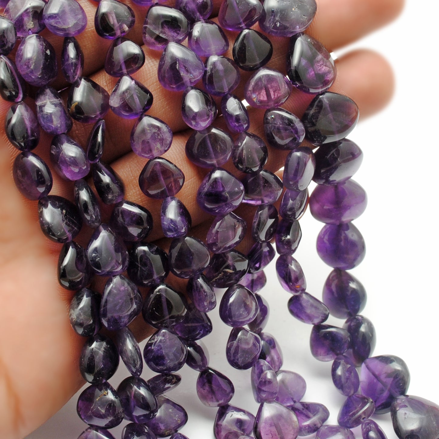 Natural amethyst heart gemstone beads - deep purple color range