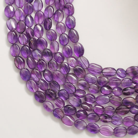 Natural amethyst oval beads 5x10-9x13mm 15 inch 41 pcs strand - front