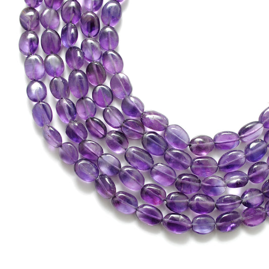 Natural amethyst oval beads 5x7-6x9mm 15 inch strand - front view