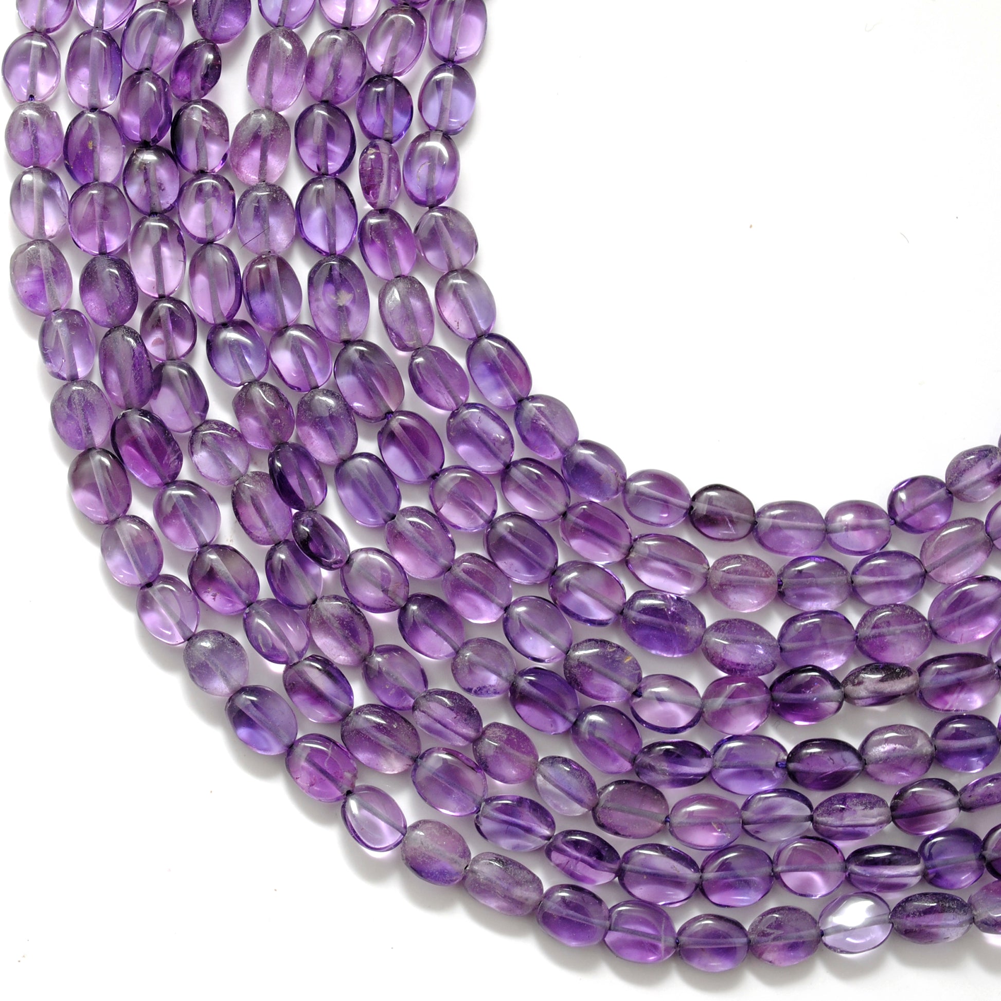 Natural amethyst oval beads 5x7-8x10mm 16 inch strand - front view