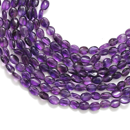 Natural amethyst oval beads 7x10-8x11mm 14 inch strand - front view