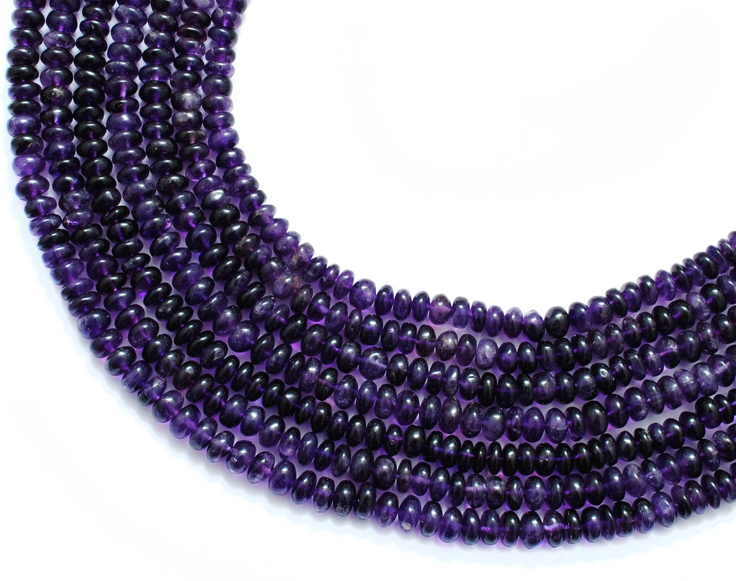 Natural amethyst rondelle beads 7-9mm 16 inch strand - front view