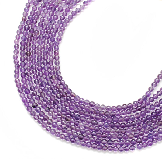 Natural amethyst smooth round beads 4-4.5mm 15 inch strand - front