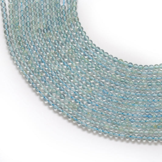 Natural aquamarine round beads 3-3.5mm - front view strand pale blue