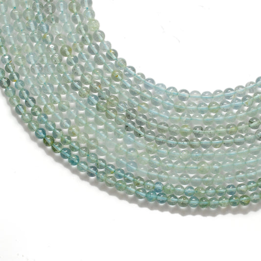Natural aquamarine round beads 4-5mm 15 inch strand - front view