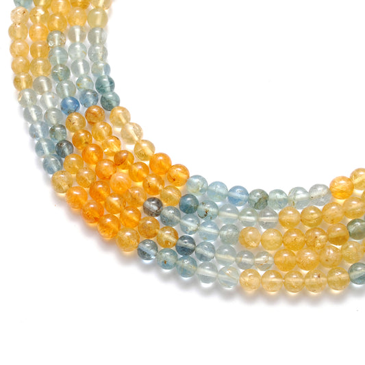 Natural aquamarine round beads 5-5.5mm 15 inch strand - front view